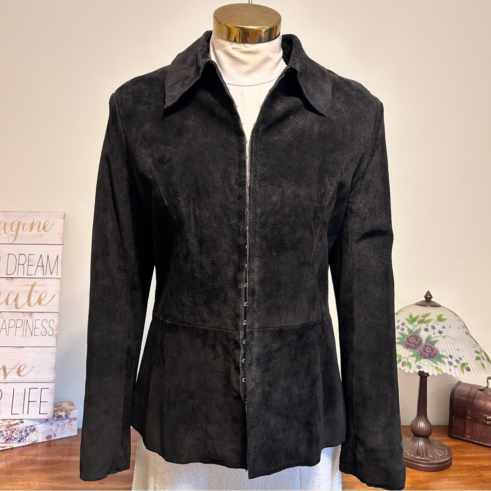 Vintage David Ramin Black Suede Peplum Jacket